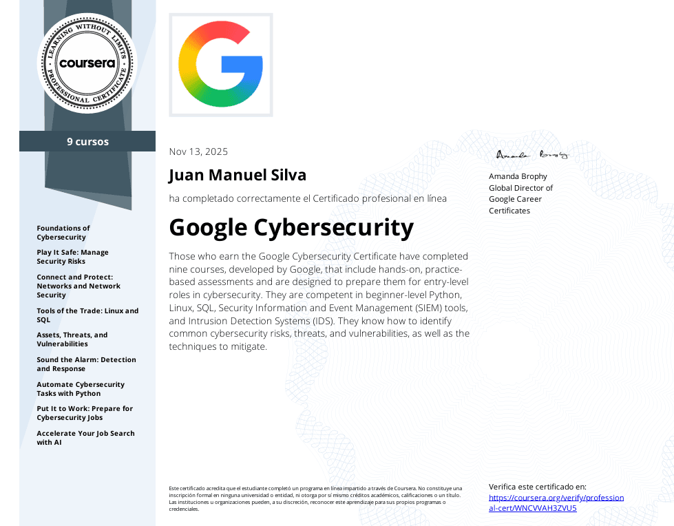 Google Cybersecurity Certificate V2